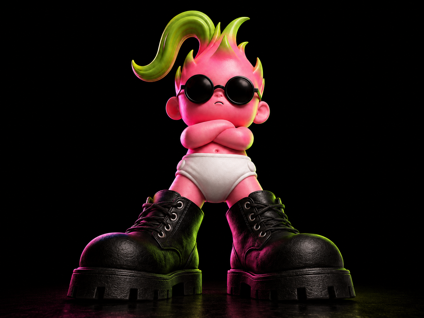 FIRE DRAGON BB with crossed arms and oversized black boots