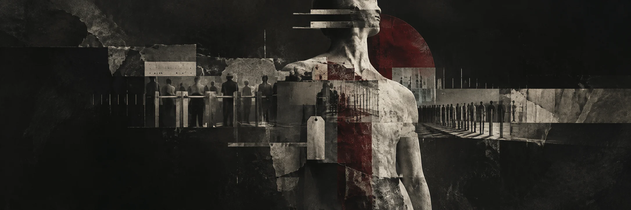 R.E.D. — fragmented human sculpture and social silhouettes